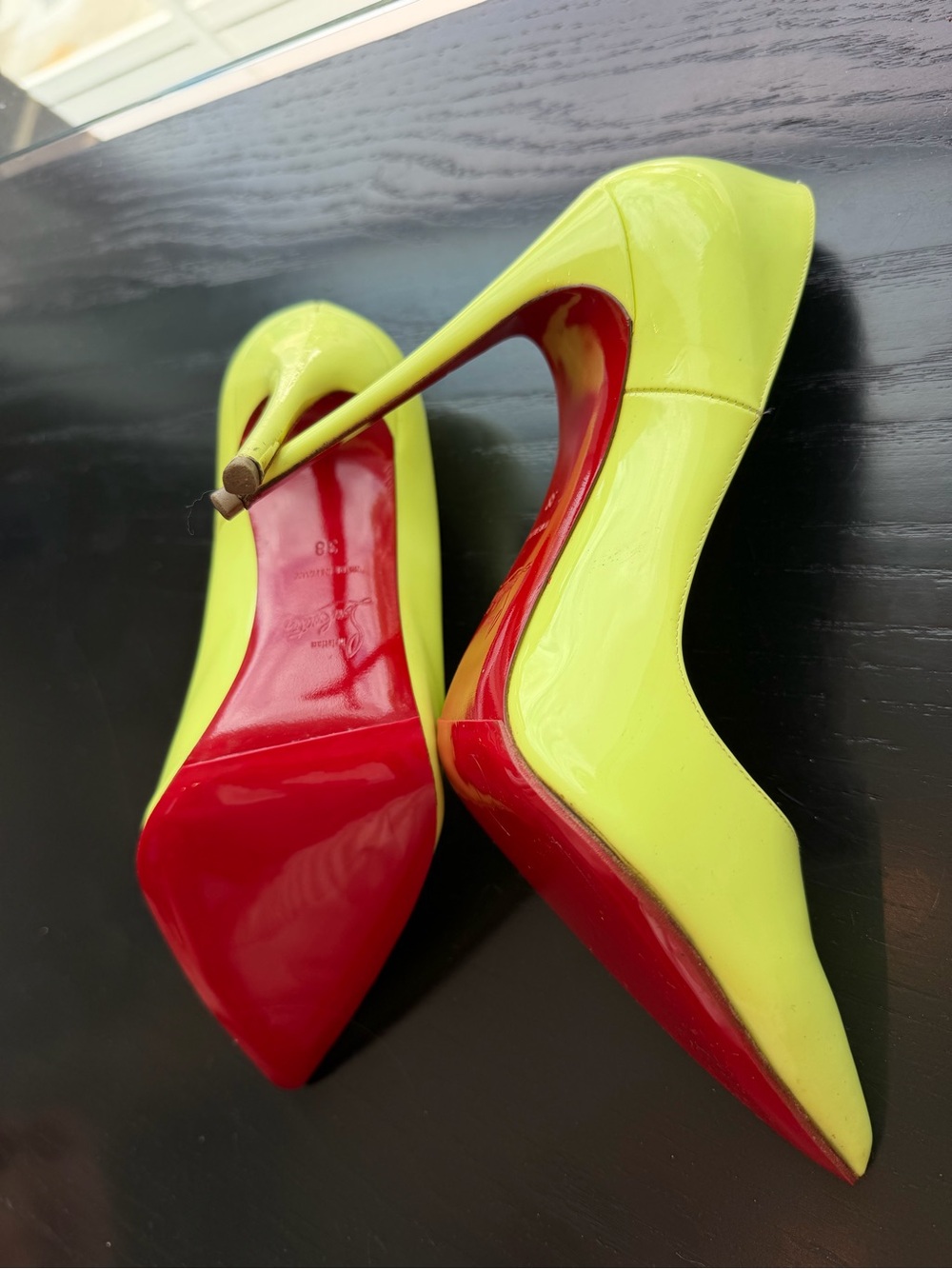Christian Louboutin SO KATE 120 Neon Fluorescent Yellow Green Stiletto Pumps, 38 - Picture 9 of 12